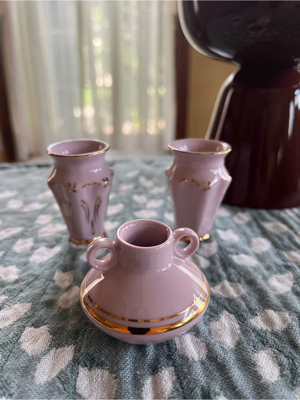 H&C Vase Set of 3 Rose Porcelain Miniature Rococo Home Decor